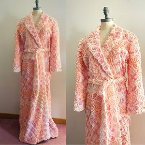 SOLD Vintage Retro 1990s Chenille Robe The Nanny Pink Peach Sherbet
